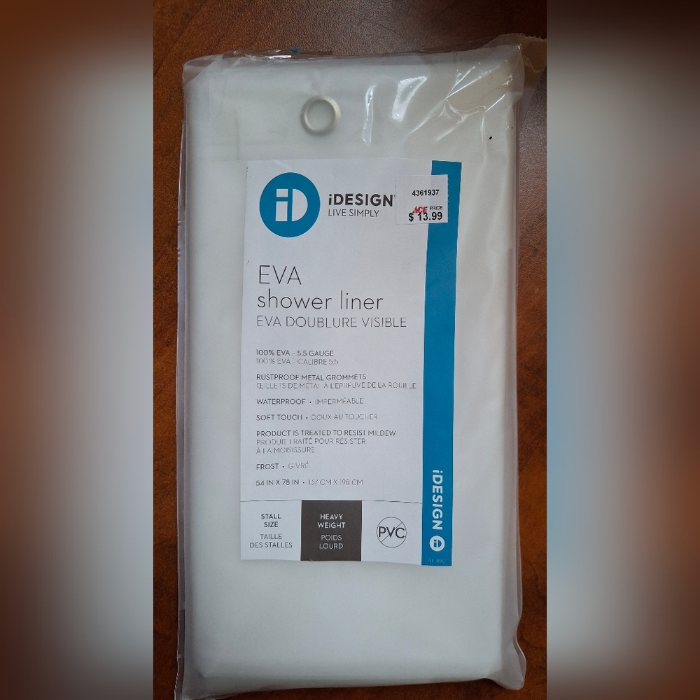 iDesign 78"x54" Clear Frosted Shower Curtain Liner EVA 14762 ☆Stall Size☆